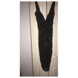 Black sequin evening dress